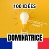 Une ampoule blanche sur un fond jaune avec une échelle en dessous, accompagnée des textes '100 Idées', 'Toi soumis tu feras !!', et 'Dominatrice', avec le drapeau français en bas.