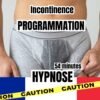 Image promotionnelle pour une hypnose de programmation de l'incontinence volontaire de 54 minutes, avec un homme en sous-vêtements et une bande "Caution" pour symboliser l'exploration des limites personnelles.